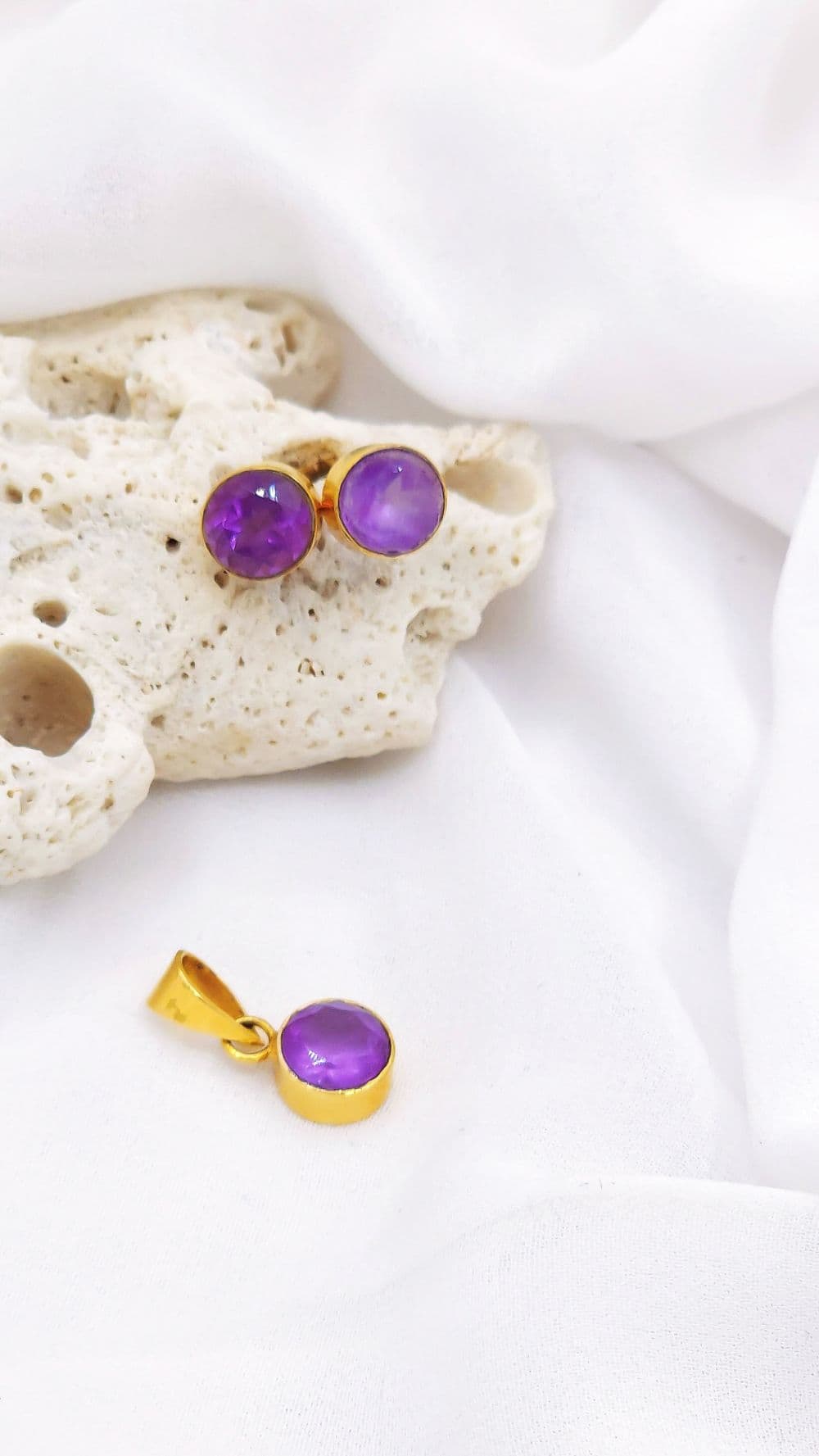 نیم ست طلا با سنگ آمیتیست برزیلی (طرح سفارشی)